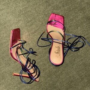 SHEIN Pink and Blue Strappy Heels